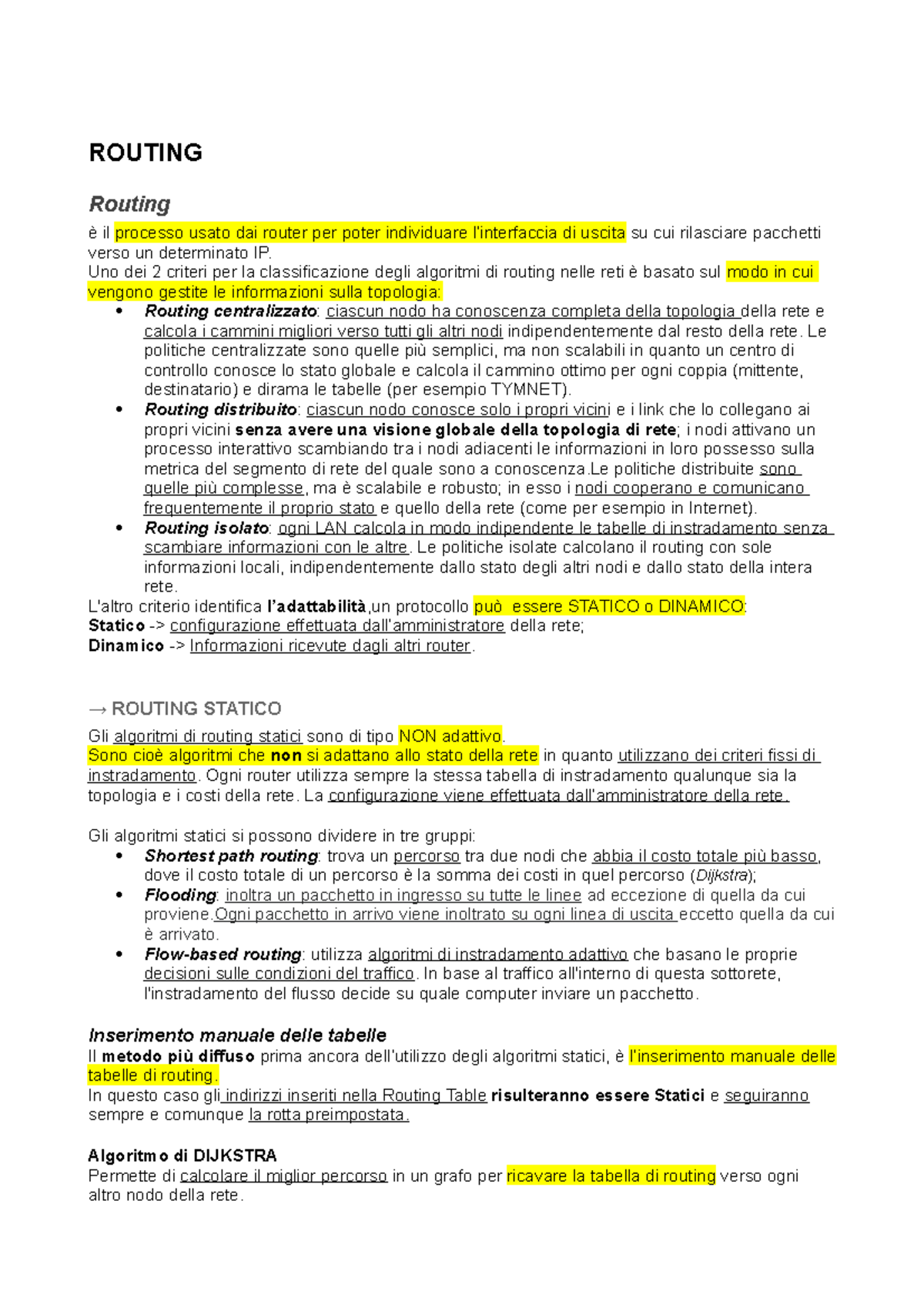 Routing Statico e Dinamico: Analisi dei Protocolli e Algoritmi - Studocu