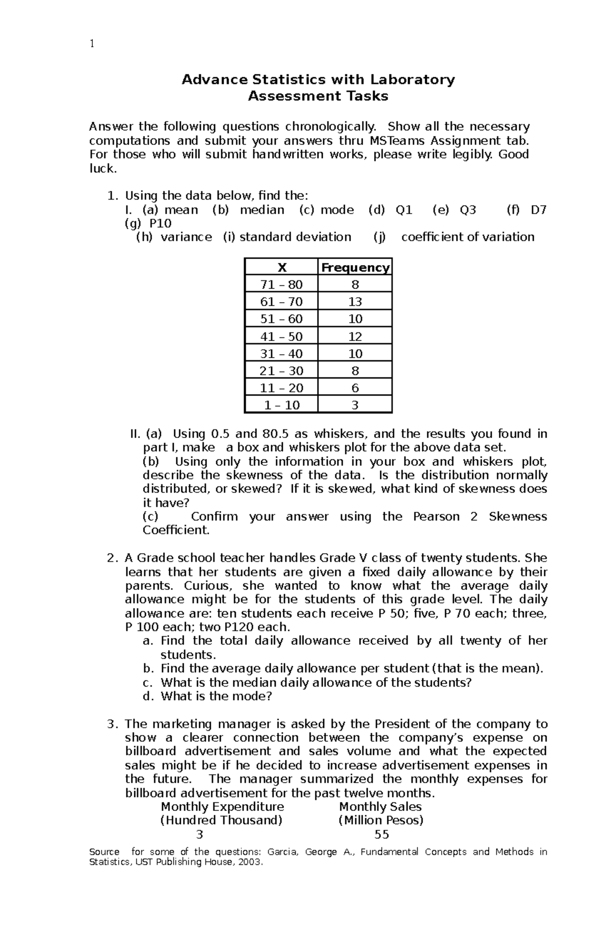 MCC 202 Advance Statistics Assessment Tasks and Exercises - Studocu