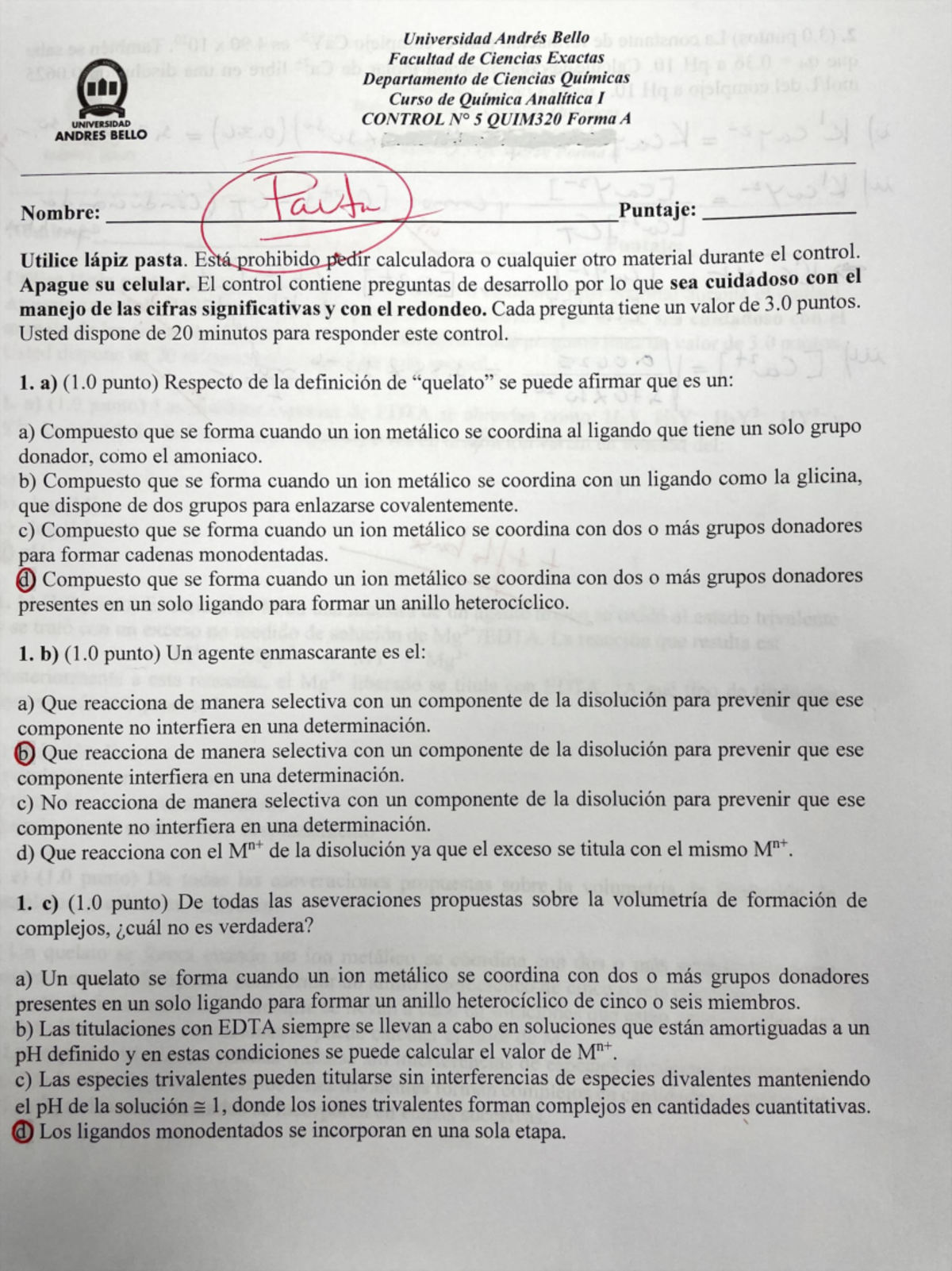 Control 5 y 6 - Química Analítica I (QUIM320) Evaluación y Ejercicios - Document Preview