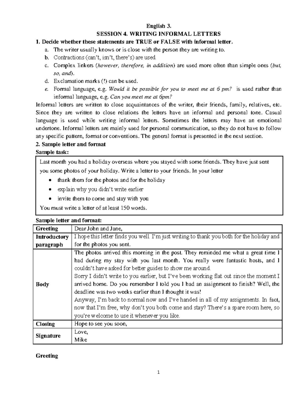 Session 4-writing informal letter - 1 **English 3. SESSION 4. WRITING ...