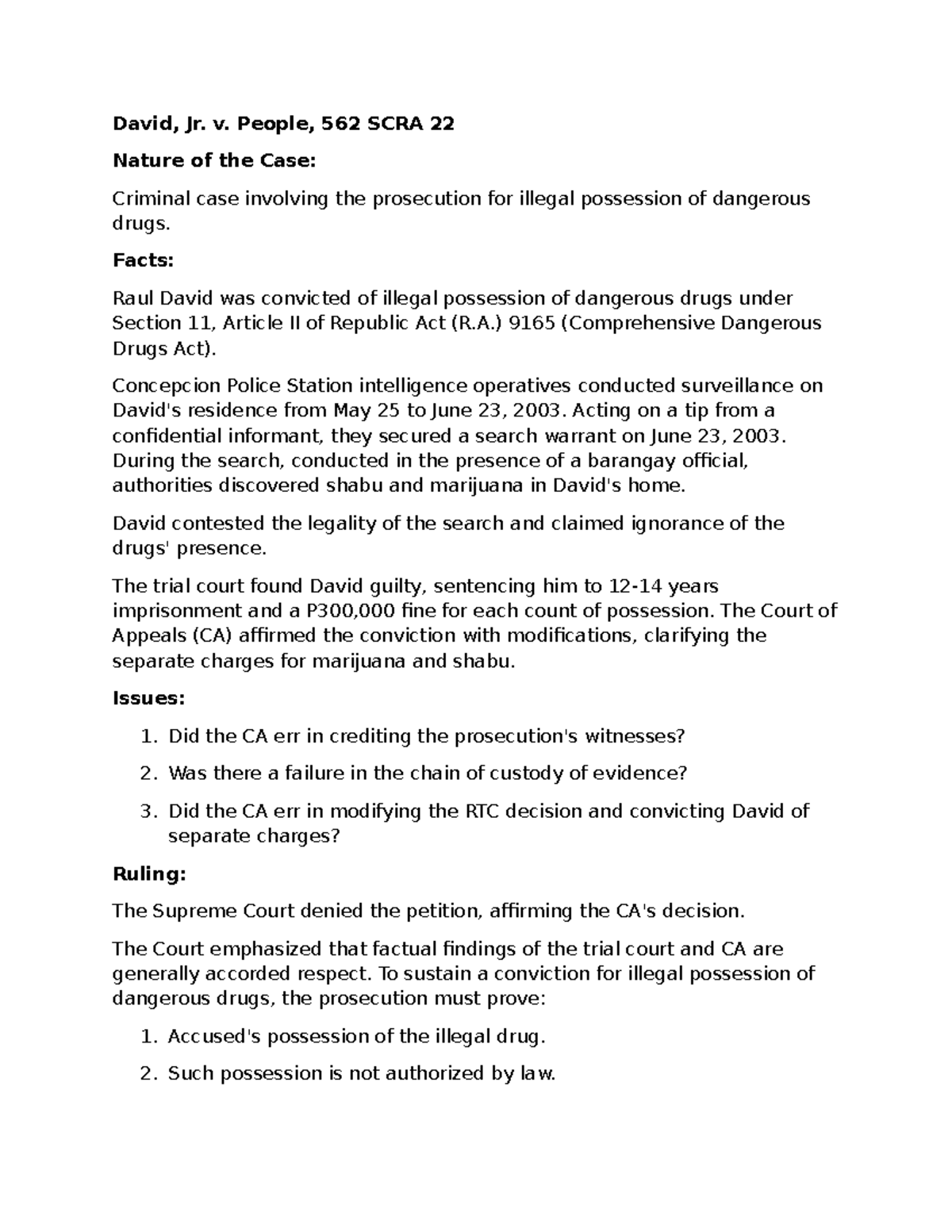 Case Digest on Criminal Law: David, Claro, and Alpapara Cases (Arts 16 ...