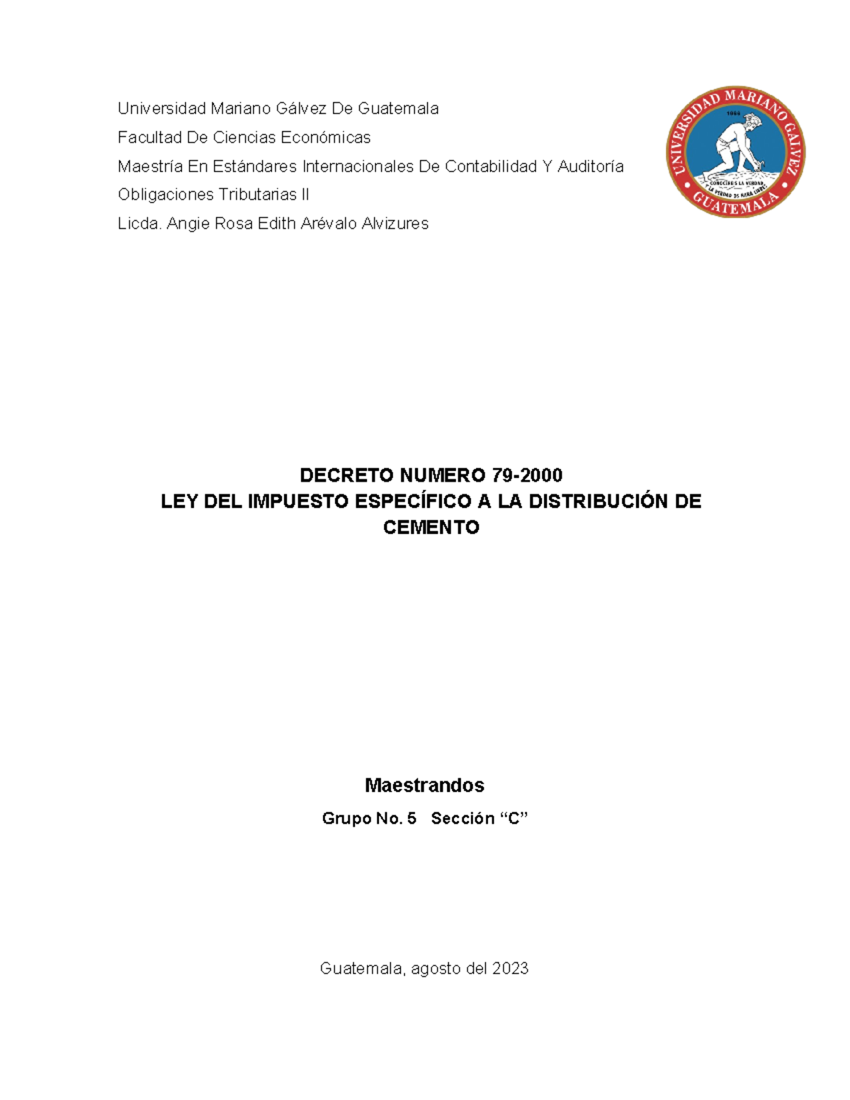 Ley del Impuesto Específico a la Distribución de Cemento - Decreto 79-2000 - Document Preview