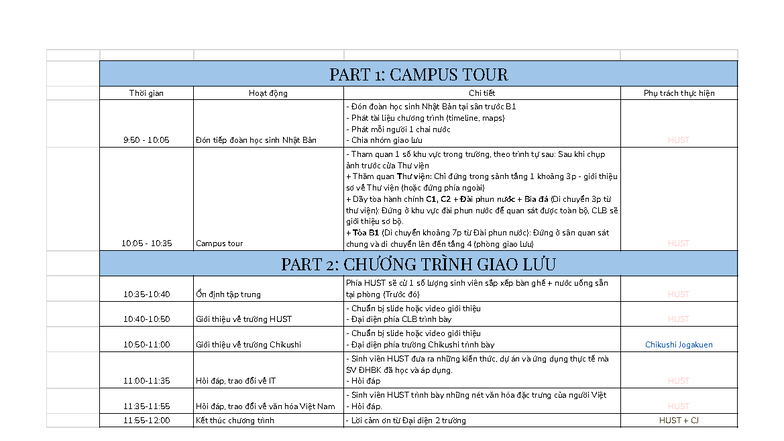 HUST x Chikushi 2025 Campus Tour & Exchange Program Timeline - Studocu