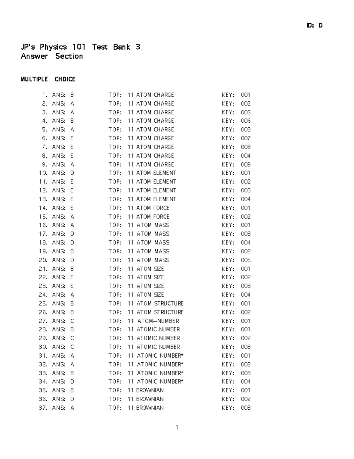Physics 101 Test Bank 3: Key Answers and Concepts - Studocu