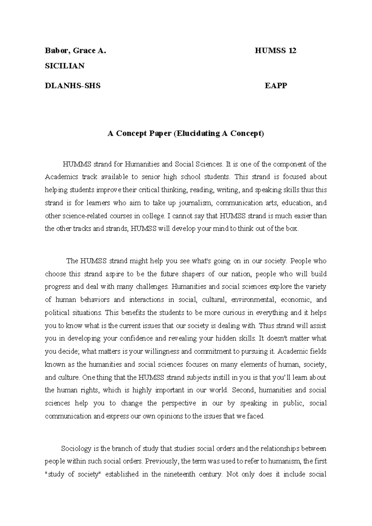 HUMSS 12 Concept Paper: Exploring the Significance of the HUMSS Strand ...
