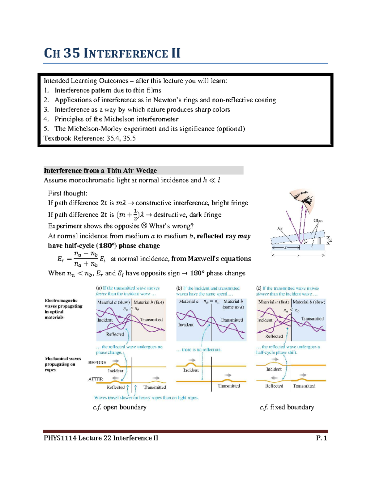 Lecture 22: CH 35 Interference II - Key Concepts and Applications - Studocu
