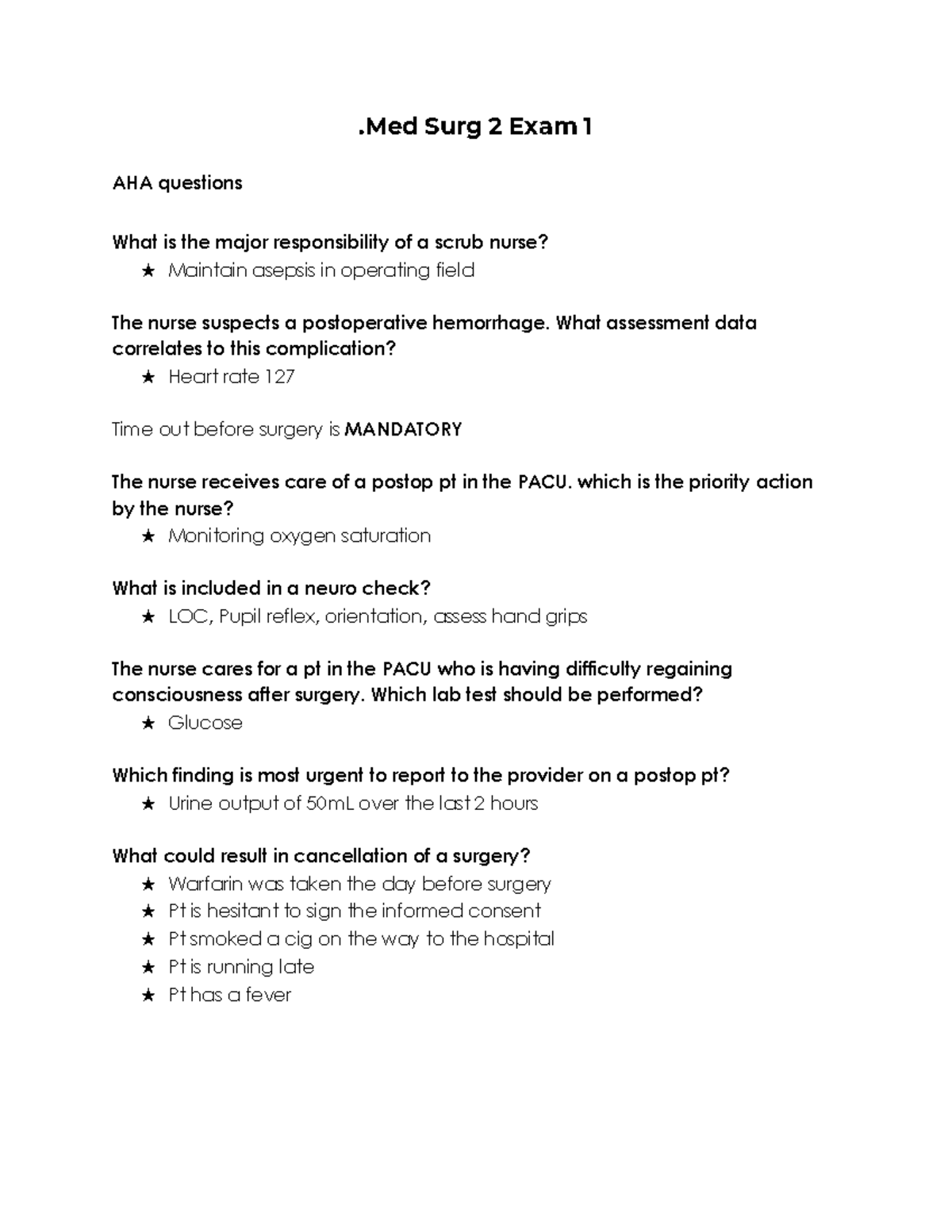 Med Surg 2 Exam 1 - Comprehensive Study Guide for Success - Studocu