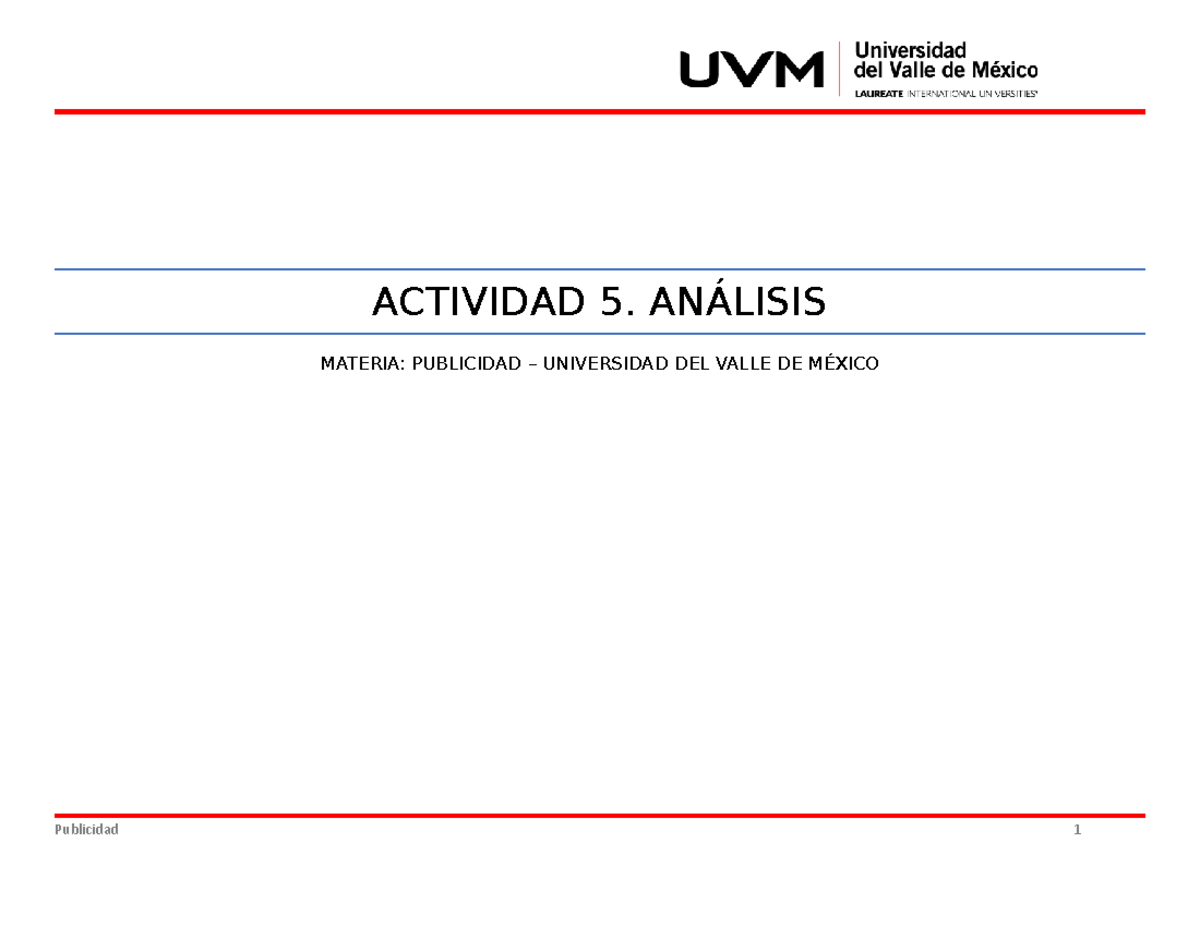 A5 UVM -...... - ACTIVIDAD 5. ANÁLISIS MATERIA: PUBLICIDAD