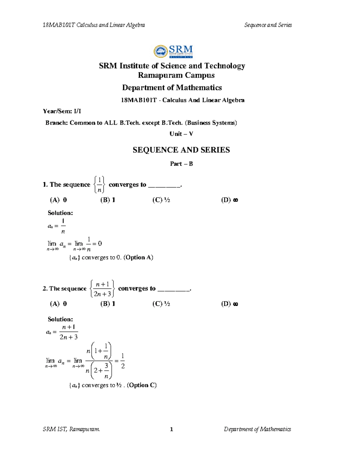 Unit 4 - Part A - study - SRM Institute of Science and Technology ...
