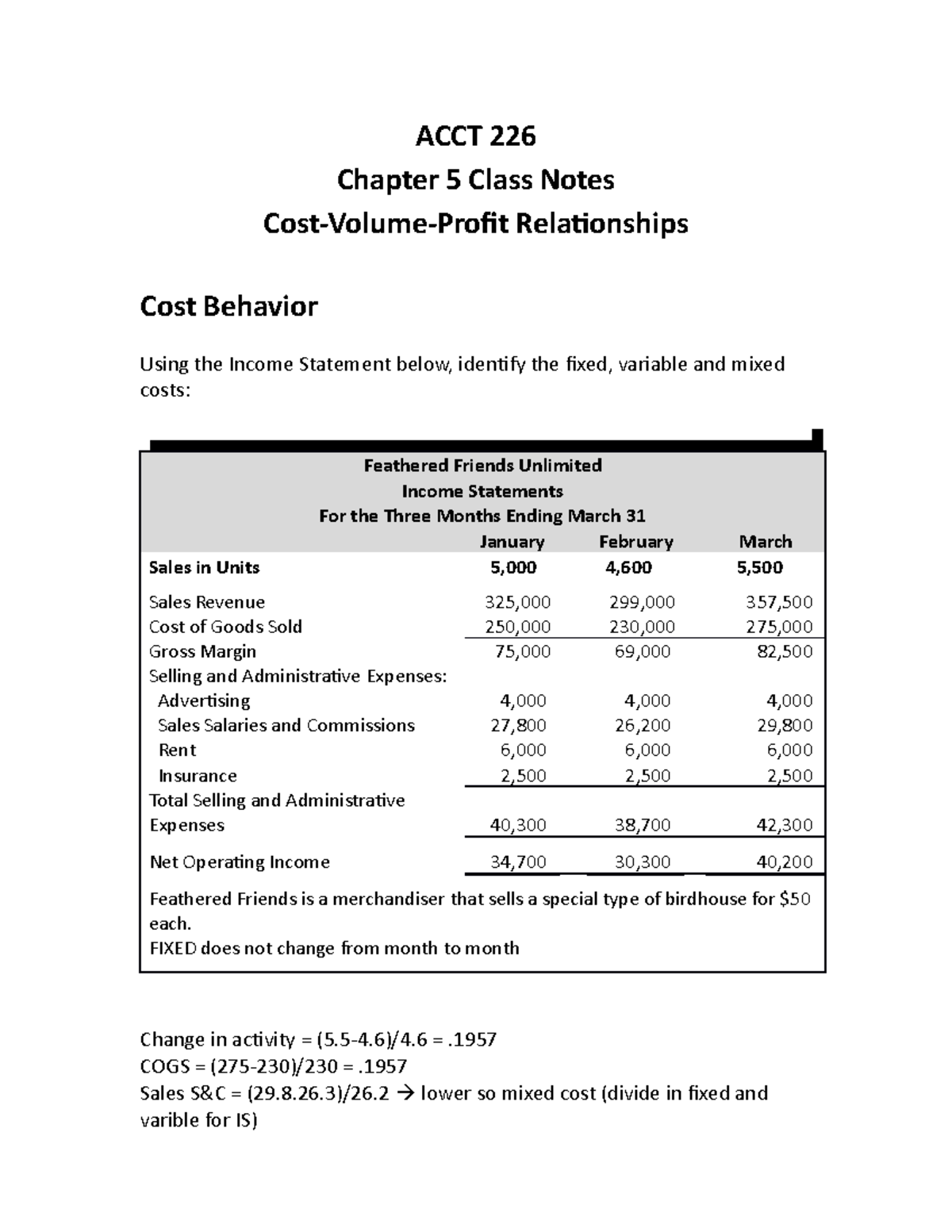 5 - Managerial Accounting fifth lecture notes - ACCT 226 Chapter 5 ...