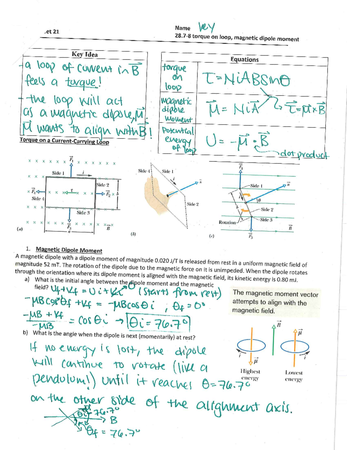 WS21 Final Exam: Torque on Magnetic Dipole Moment in Physics - Studocu