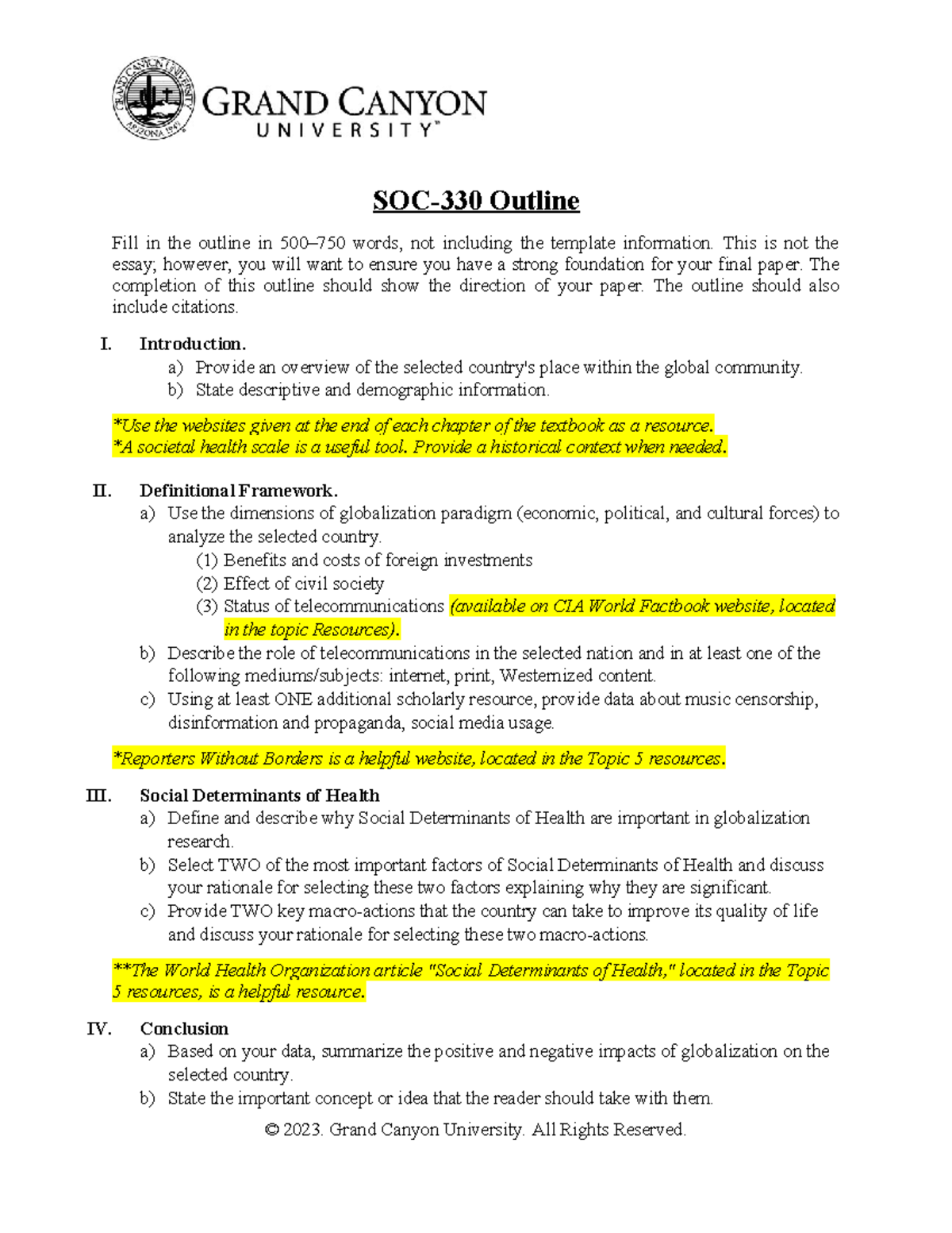 Globalization Analysis Outline for SOC-330 Final Paper Preparation ...