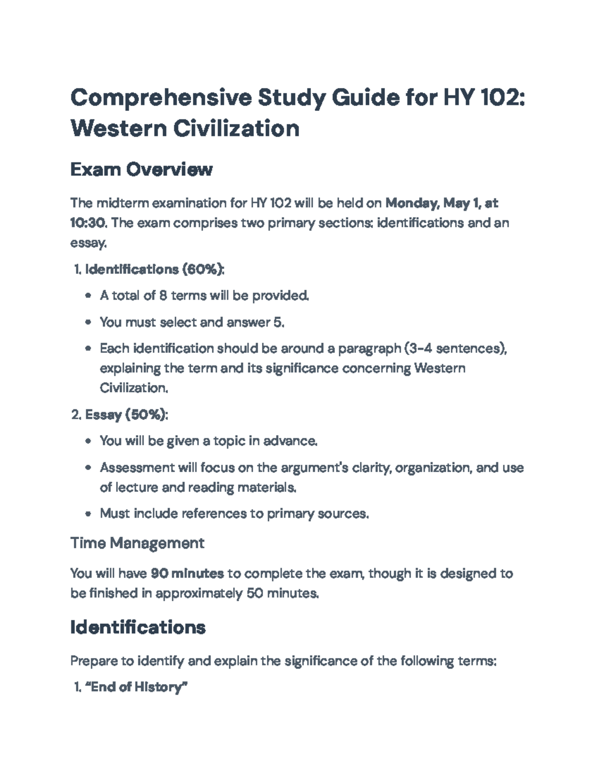 Midterm Study Guide for HY 102: Western Civilization Exam Prep - Studocu