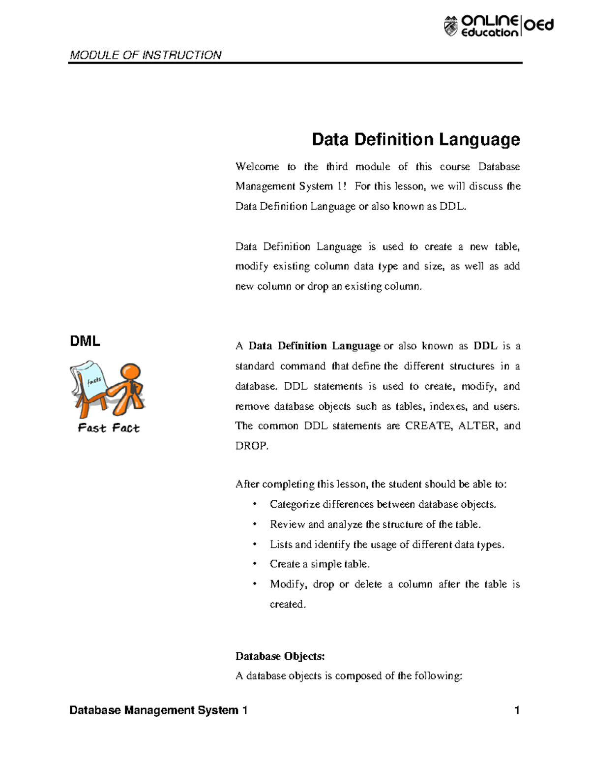 DBMS 1 Lesson 4: Exploring Data Definition Language (DDL) Techniques ...