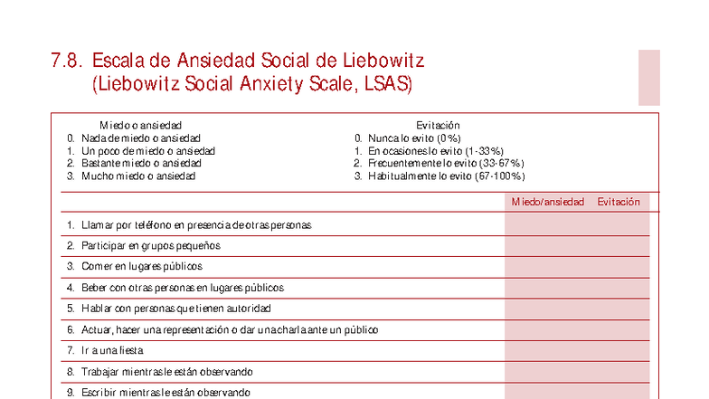 LSAS - Escala de Ansiedad Social de Liebowitz - Studocu