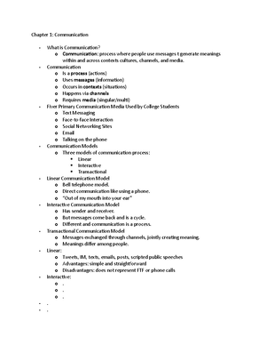 COMM 1500 Notes - COMM 1500 CHAPTER 1 INTRODUCTION TO COMMUNICATION ...