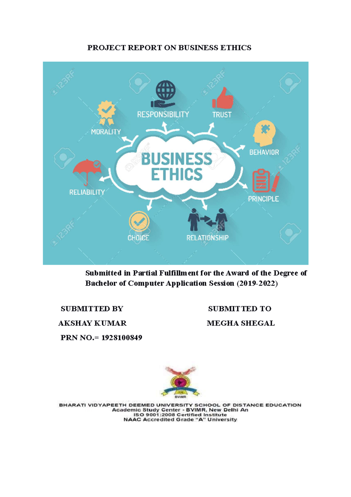 Project Report on Business Ethics for BCA (2019-2022) - Studocu