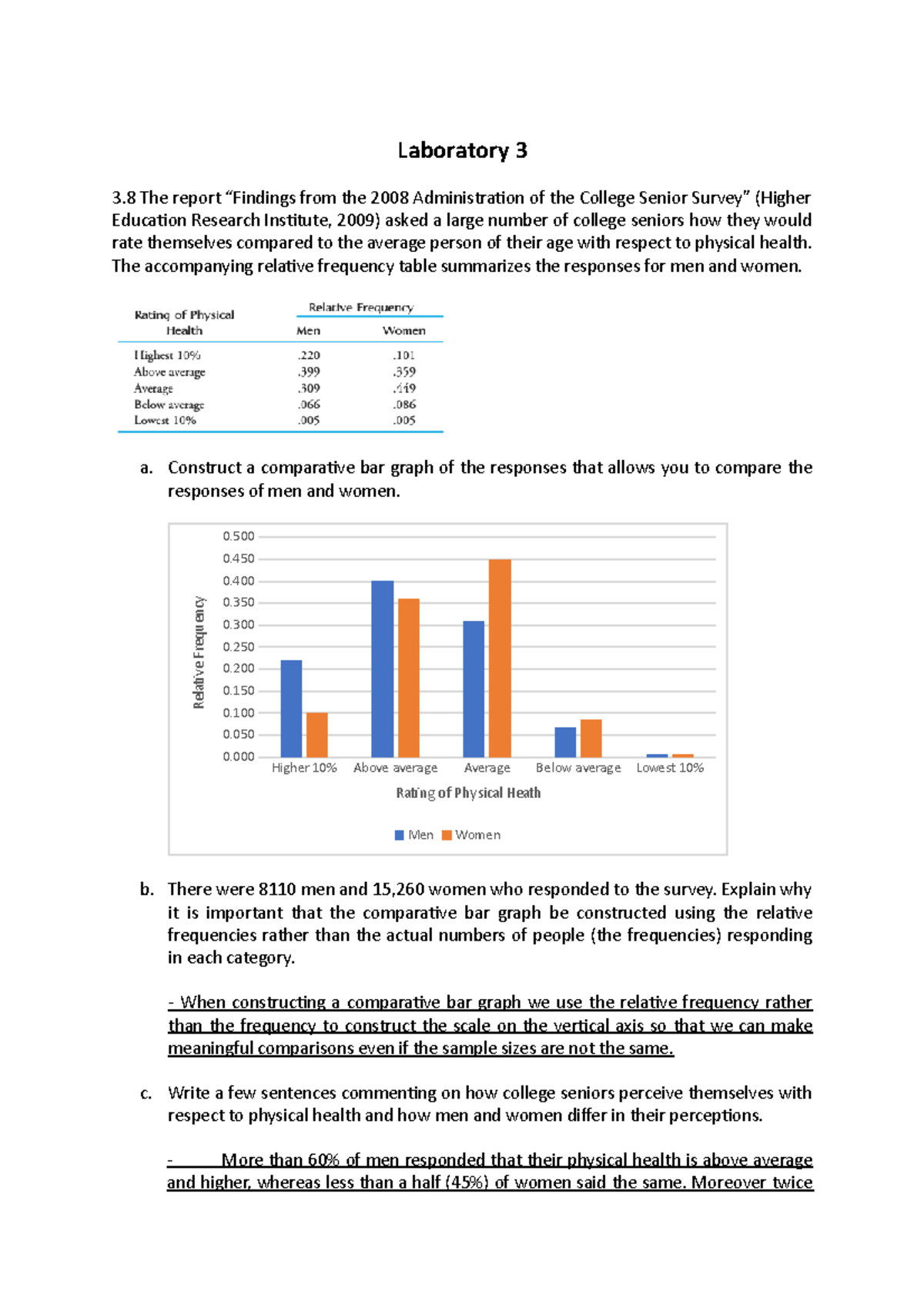 Lab 3 - Stats Analysis of Physical Health Survey Results - Studocu