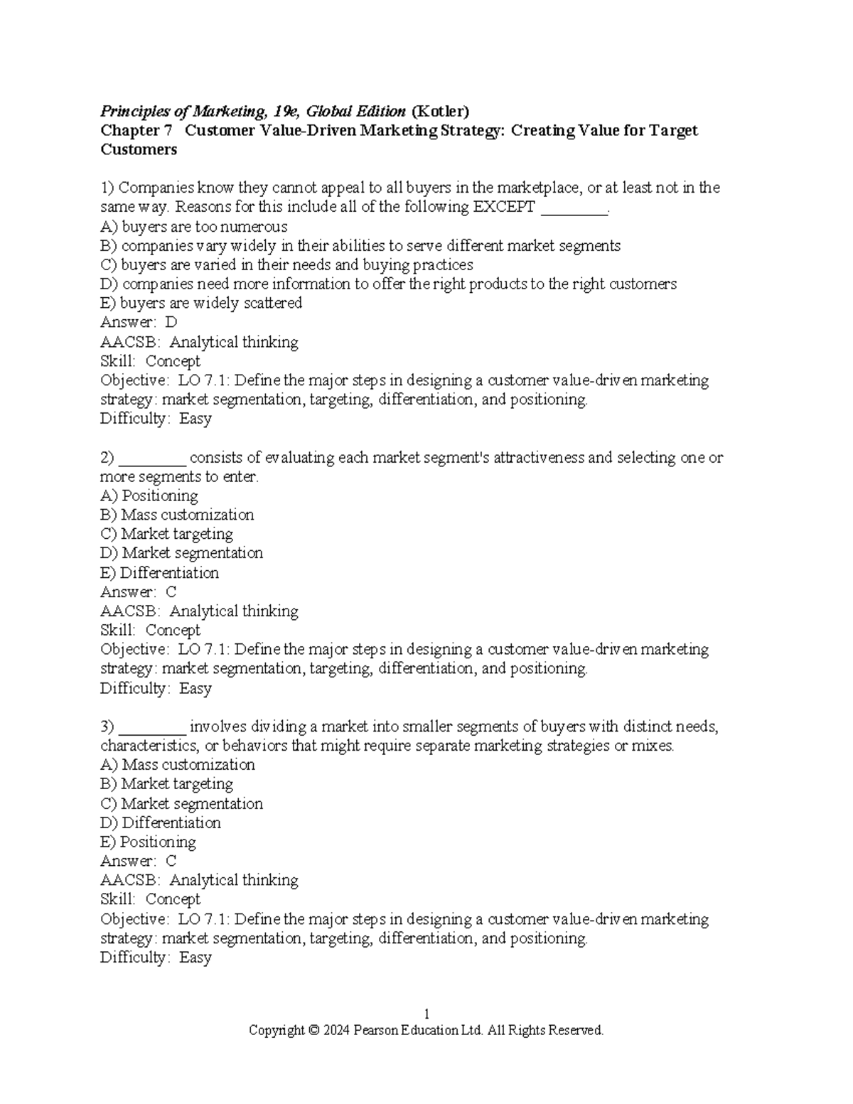 Kotler POM19 tb 07 - Ch 7: Customer Value-Driven Marketing Strategy ...
