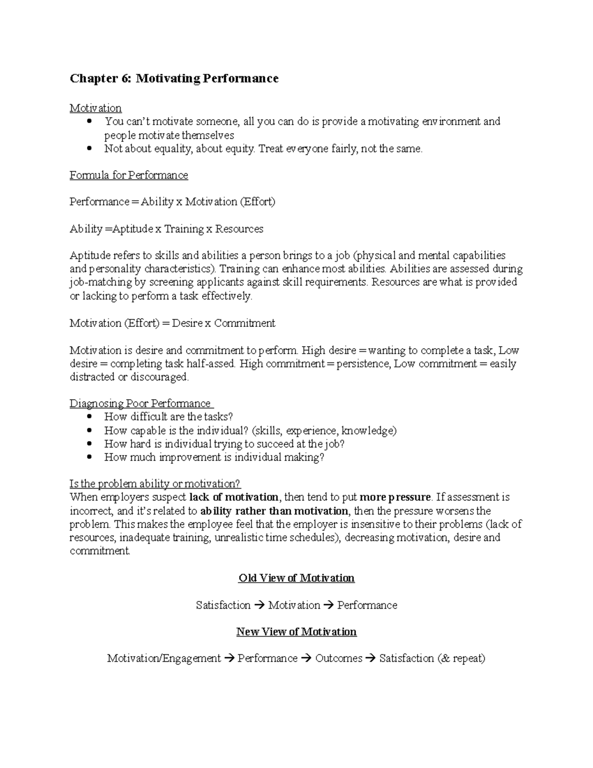 Chapter 6 Management Development: Motivating Performance Insights - Studocu