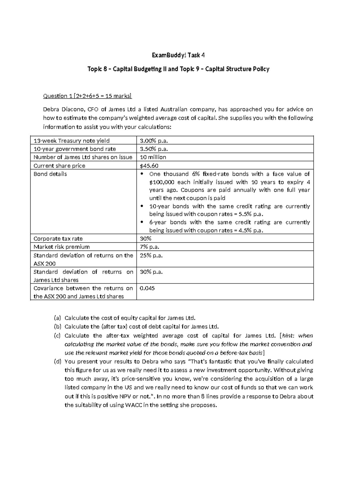 Capital Budgeting II & Capital Structure Policy Exam Buddy Task 4 - Studocu