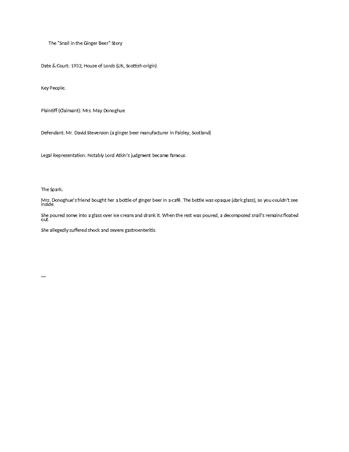 The Donoghue v. Stevenson Case Study: Duty of Care in Tort Law - Studocu