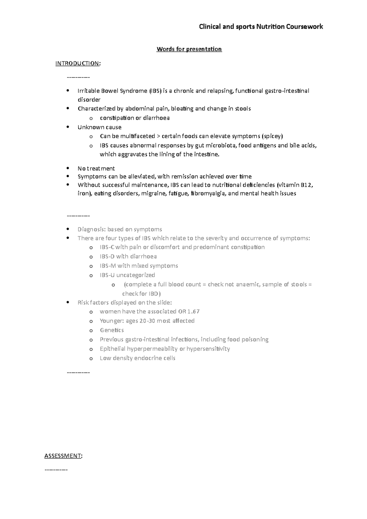Case Study - Managing Irritable Bowel Syndrome (IBS) Presentation - Studocu
