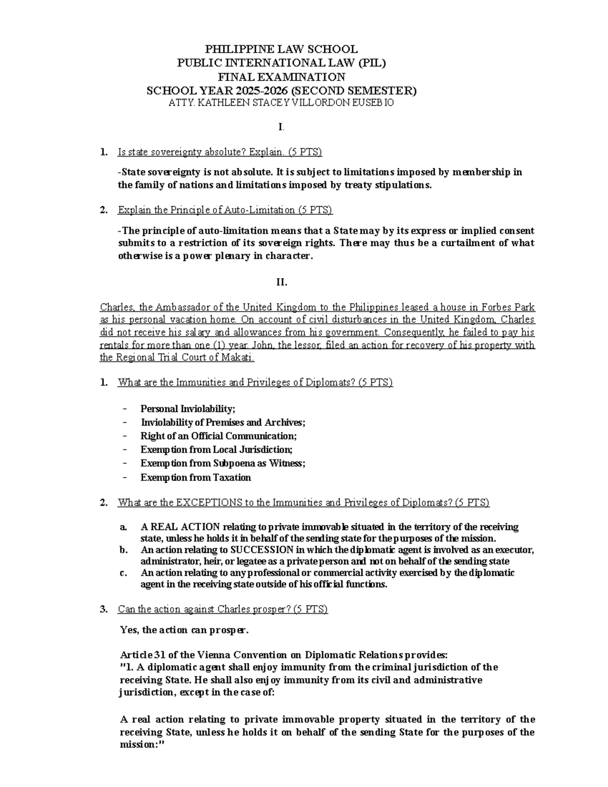 PIL Final Exam: Public International Law Insights and Analysis - Studocu