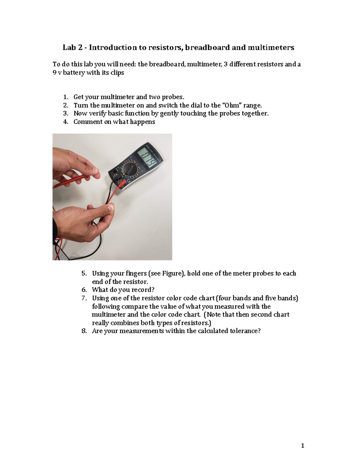Lab 2 Resistors Practice Lab Results Lab 2 Introduction To