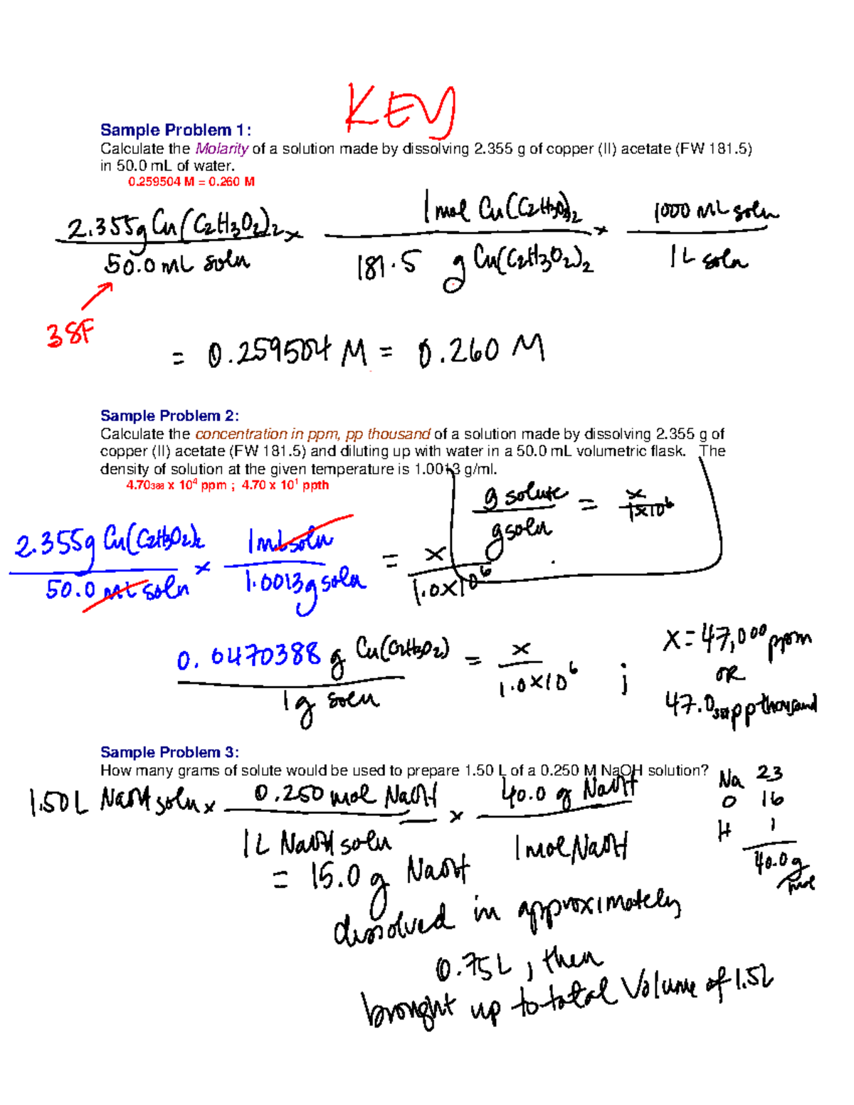 Practice Concentration Problems - Calculate the Molarity of a solution ...