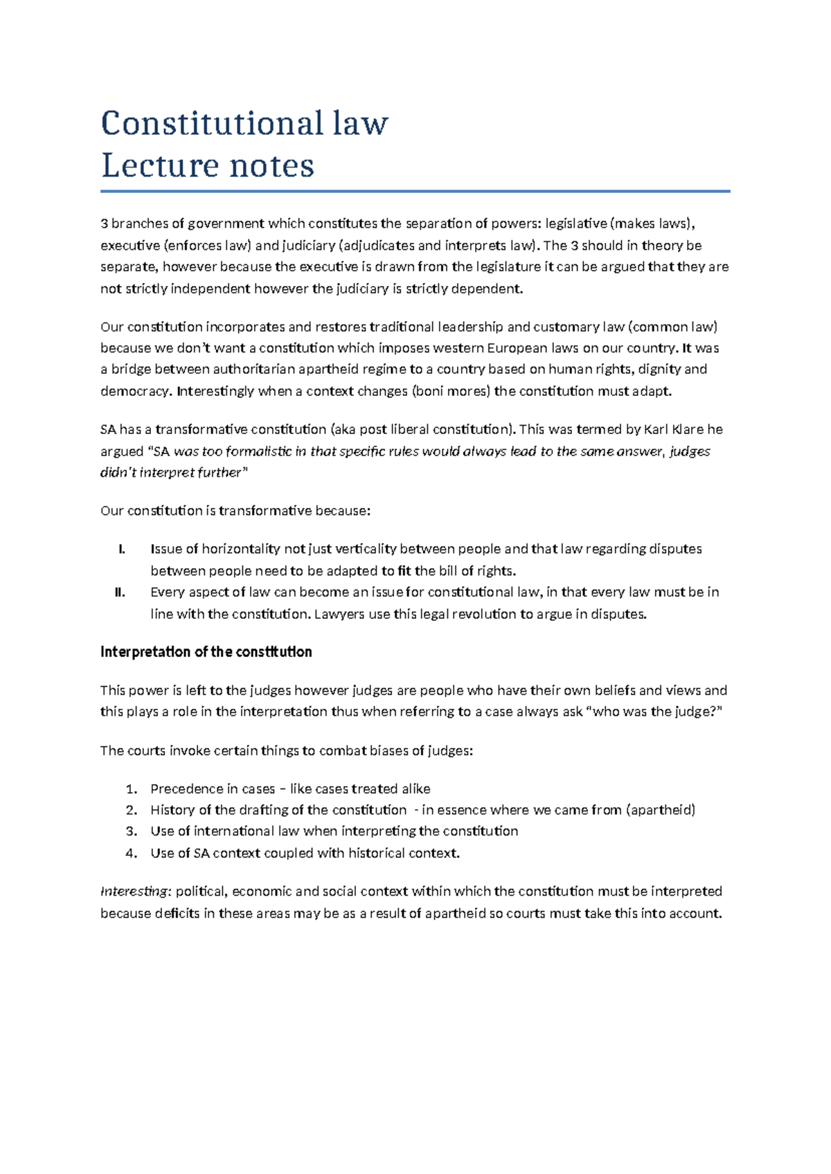 Constitutional law 101: Lecture notes on the separation of powers and ...