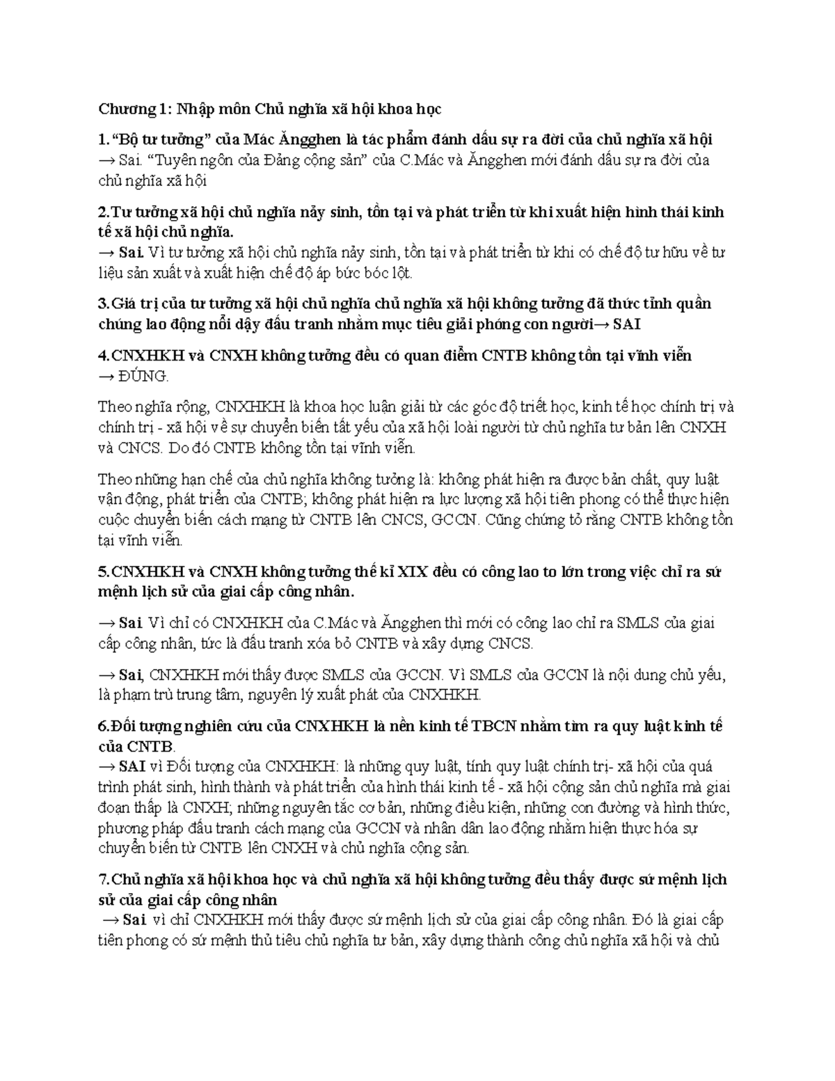 CNXH - Bài Tập Đúng Sai về Chủ Nghĩa Xã Hội Khoa Học - Document Preview