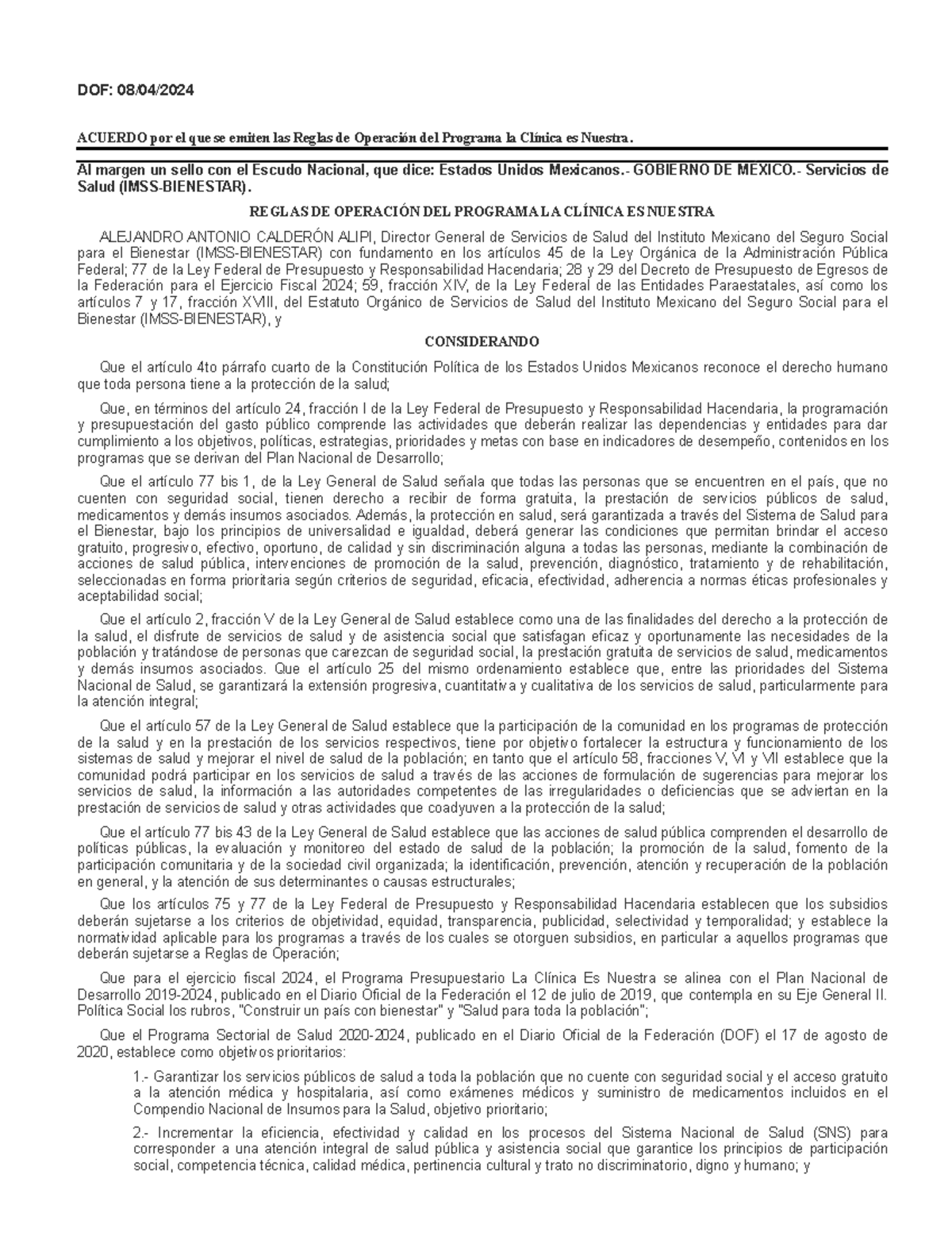 Reglas de Operación del Programa La Clínica Es Nuestra - Ejercicio 2024 ...