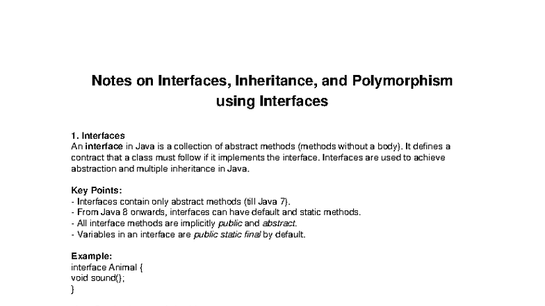 Java 101: Interfaces, Inheritance, and Polymorphism Notes - Studocu