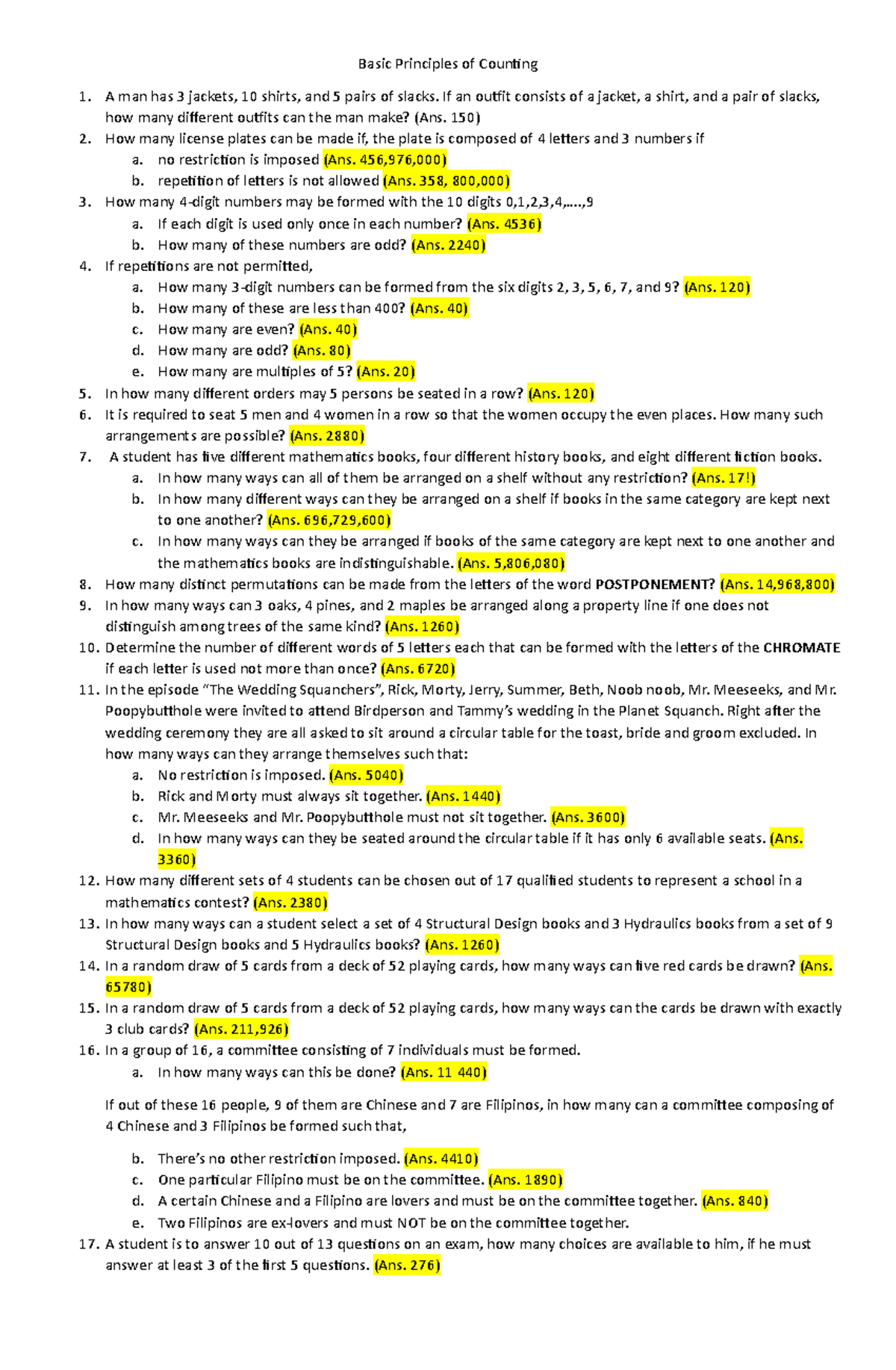 Counting Principles and Combinatorial Problems: A Study Guide - Studocu