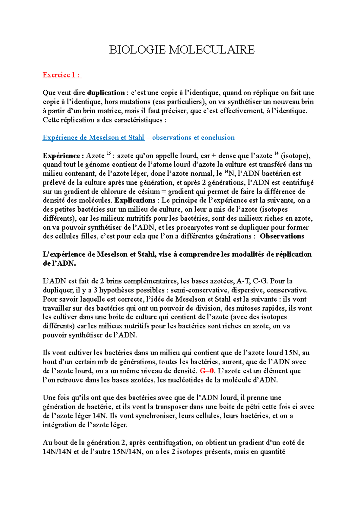 TD 1, 2, 3, 4 BIO Moleculaire - Licence Sciences de la Vie et de la ...