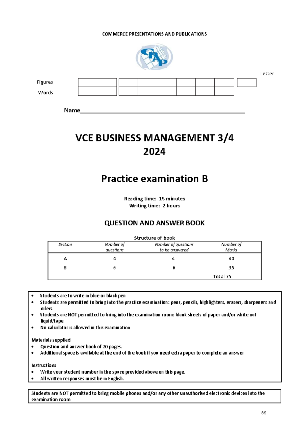 VCE BUSINESS MANAGEMENT 2024 Exam B: Practice Questions & Answers - Studocu