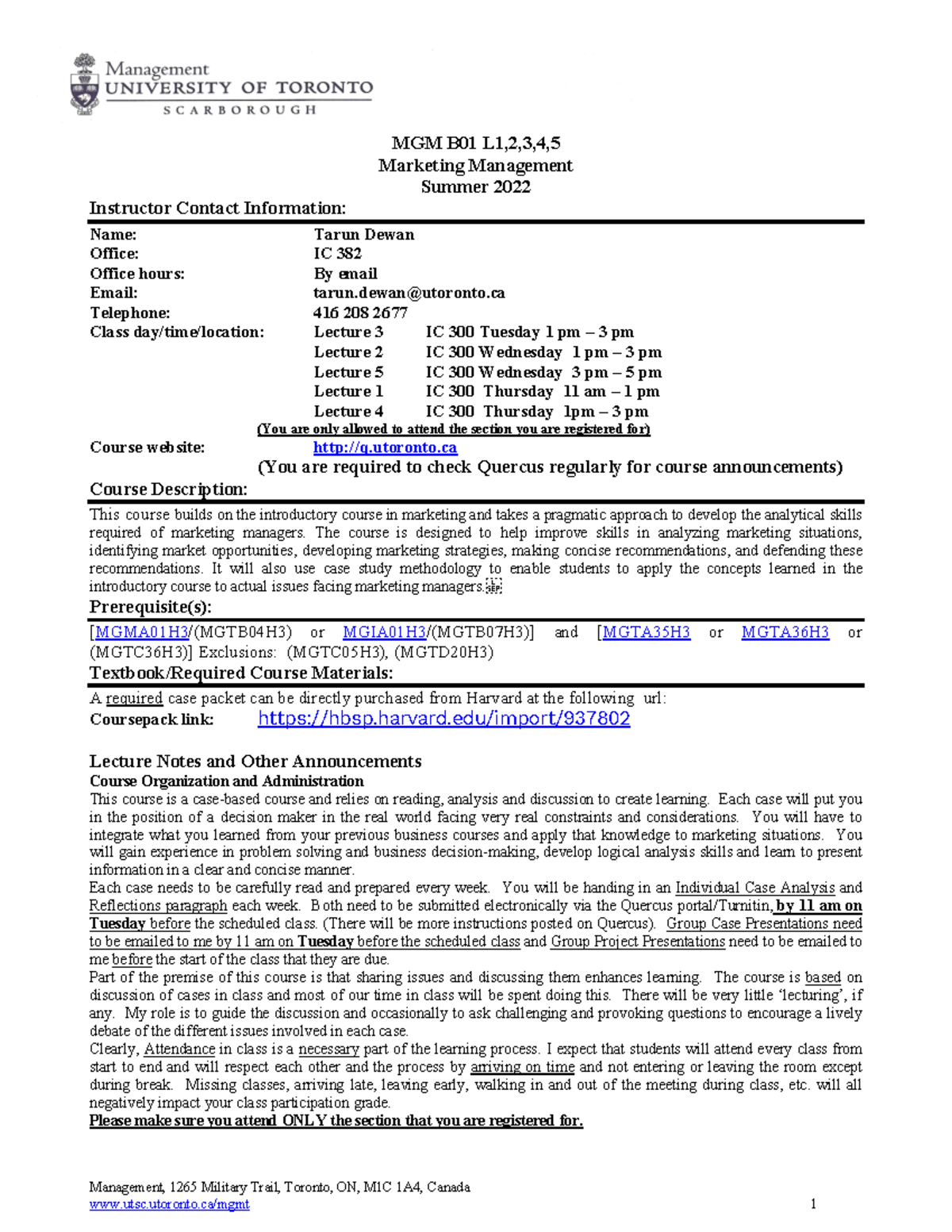 MGM B01 Marketing Management Course Outline - Summer 2022 - Studocu