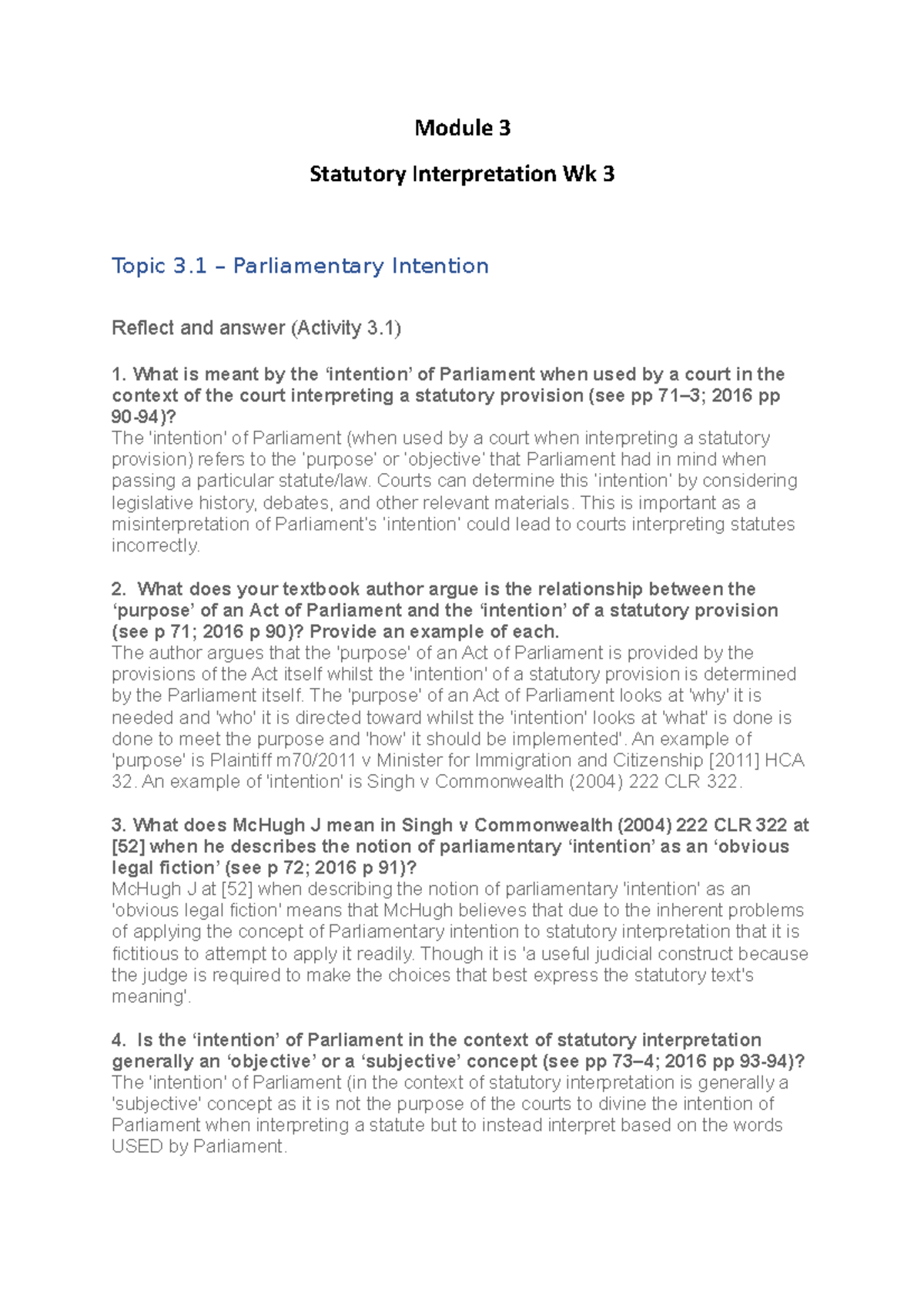Module 3 - Statutory Interpretation Q&As Based on Professors' Insights ...