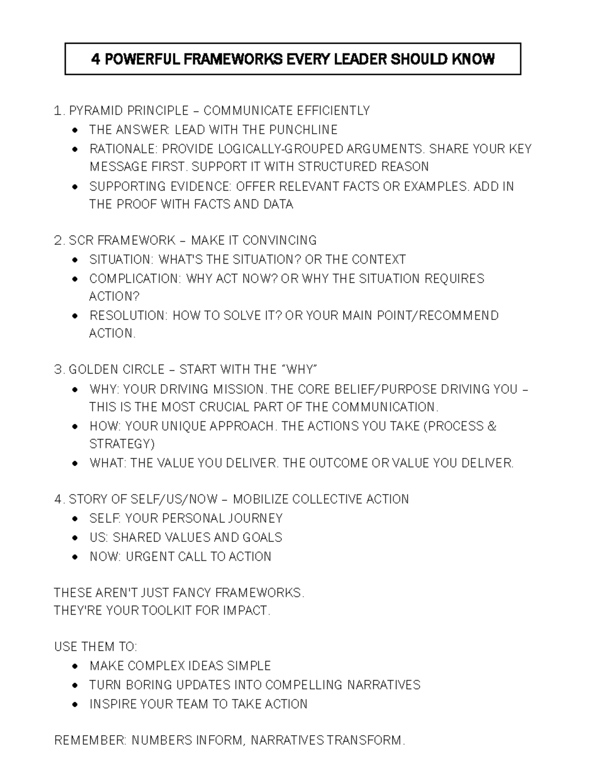 4 Key Leadership Frameworks for Effective Communication - Studocu