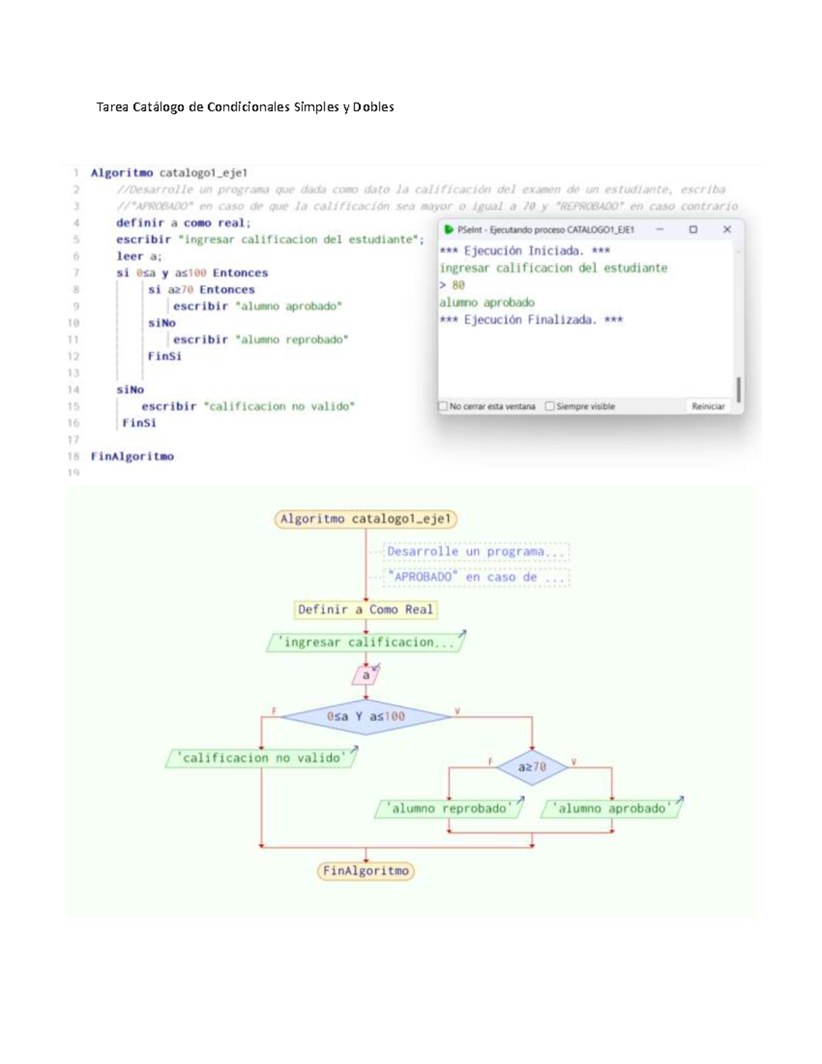 Tarea Catálogo de Condicionales Simples y Dobles - Programación - Studocu
