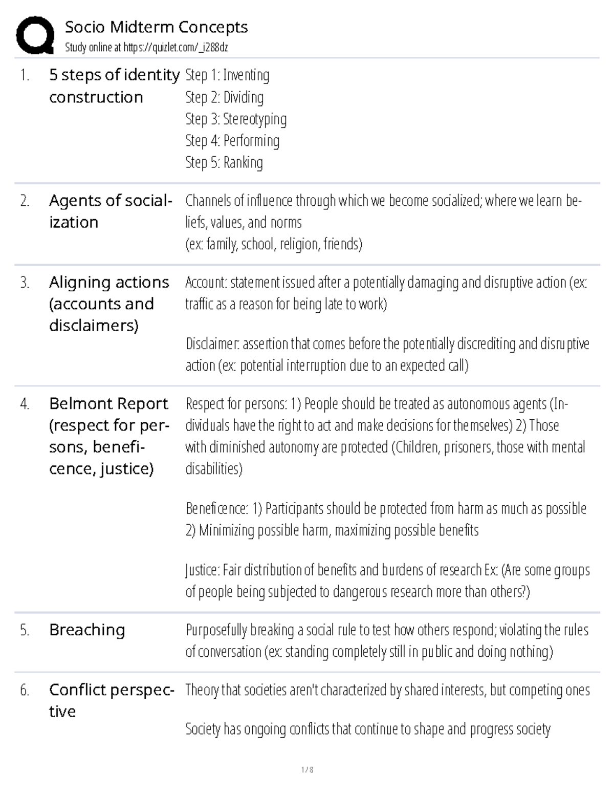 Socio 101 Midterm Study Concepts and Theories - Studocu