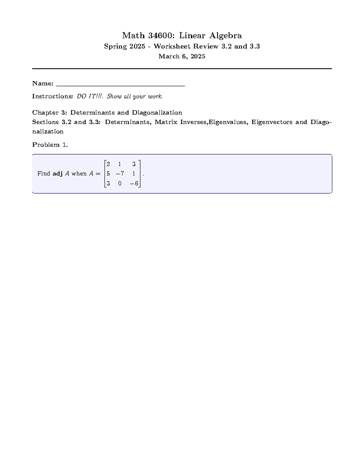 Math 34600 - Worksheet Review 3.2 and 3 - Math 34600: Linear Algebra ...