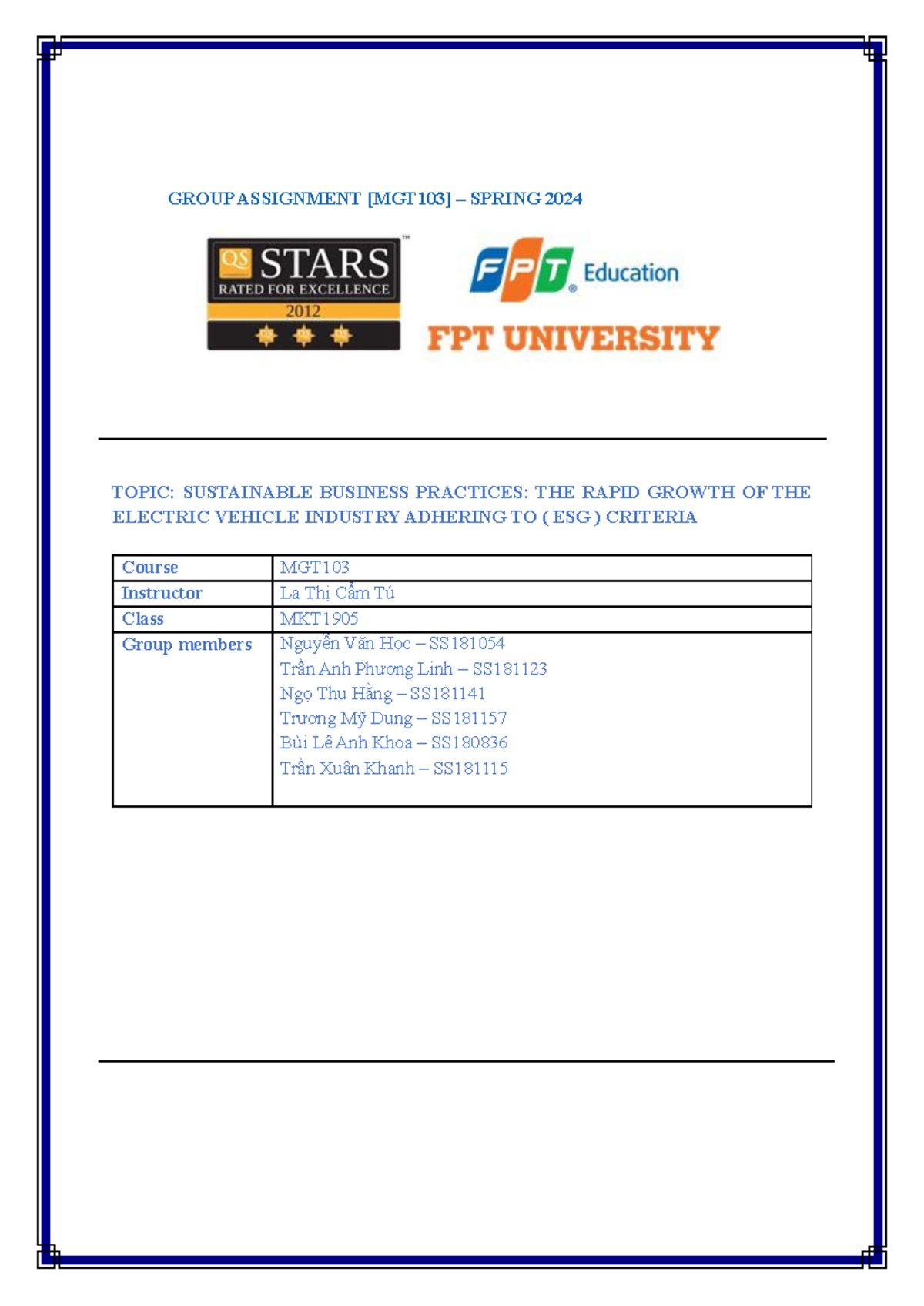 Assignment MKT1905 - Group 2 - GROUP ASSIGNMENT [MGT103] – SPRING 2024 ...
