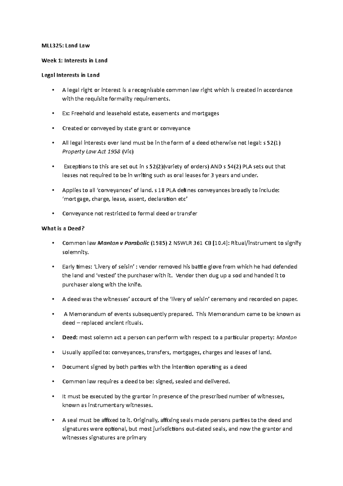 MLL325: Comprehensive Land Law Final Exam Notes for Success - Studocu