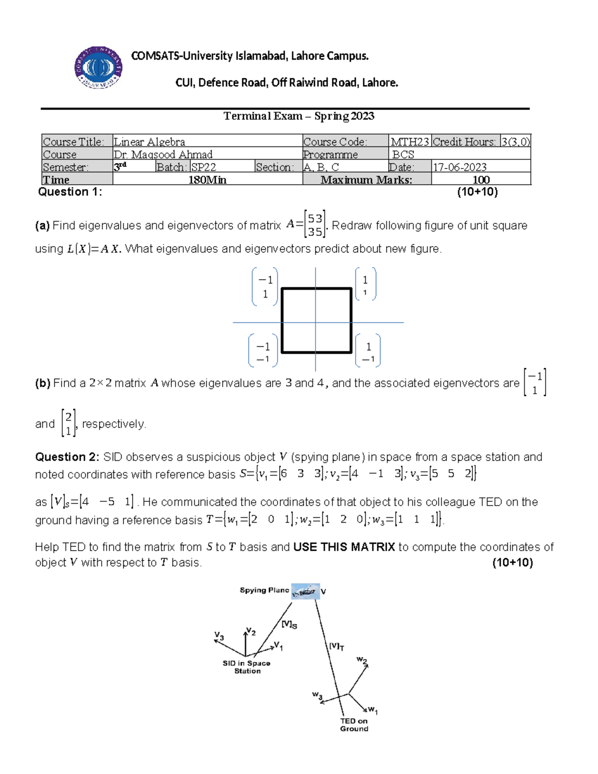 Terminal Exam SP22 MTH23: Linear Algebra Study Guide - Studocu