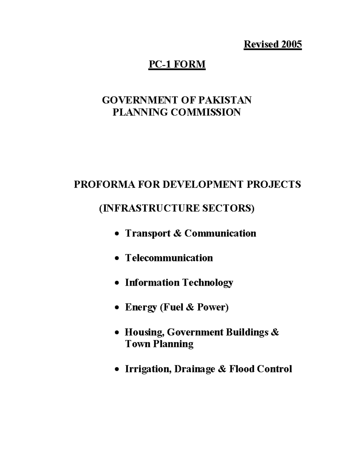 Revised 2005 PC-I form for infrastructure projects in Pakistan - Studocu