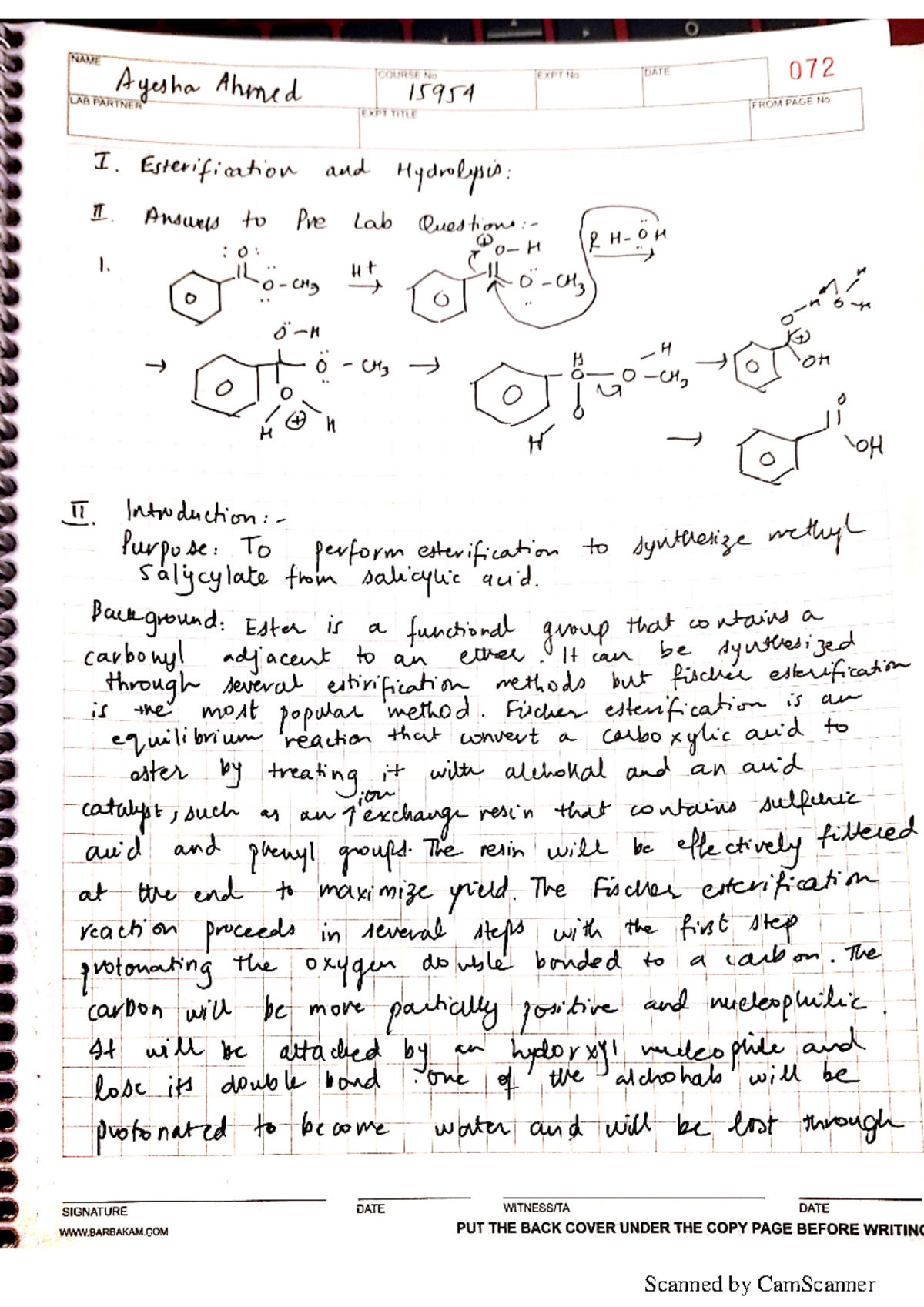 Fundamental of Organic Chemistry Lab II - NAME Ayesha Ahmed COURSE No ...