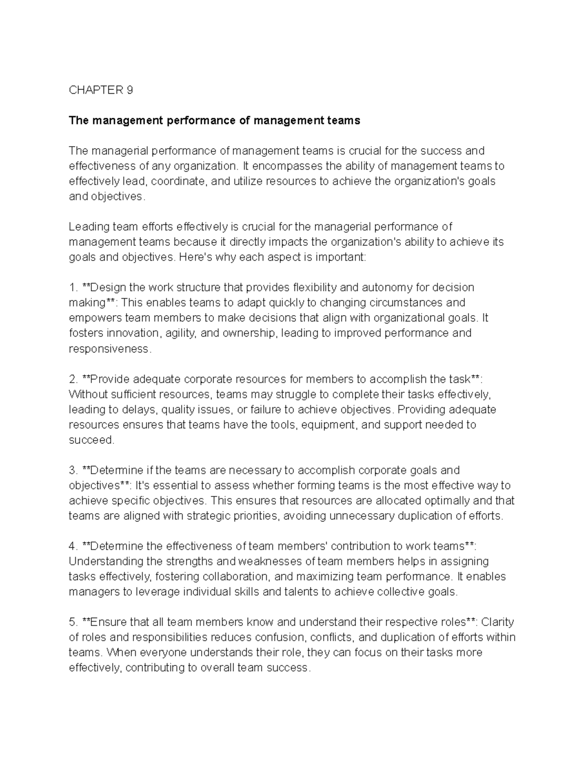CHAPTER 9: Management Performance of Teams - Strama Assignment - Studocu