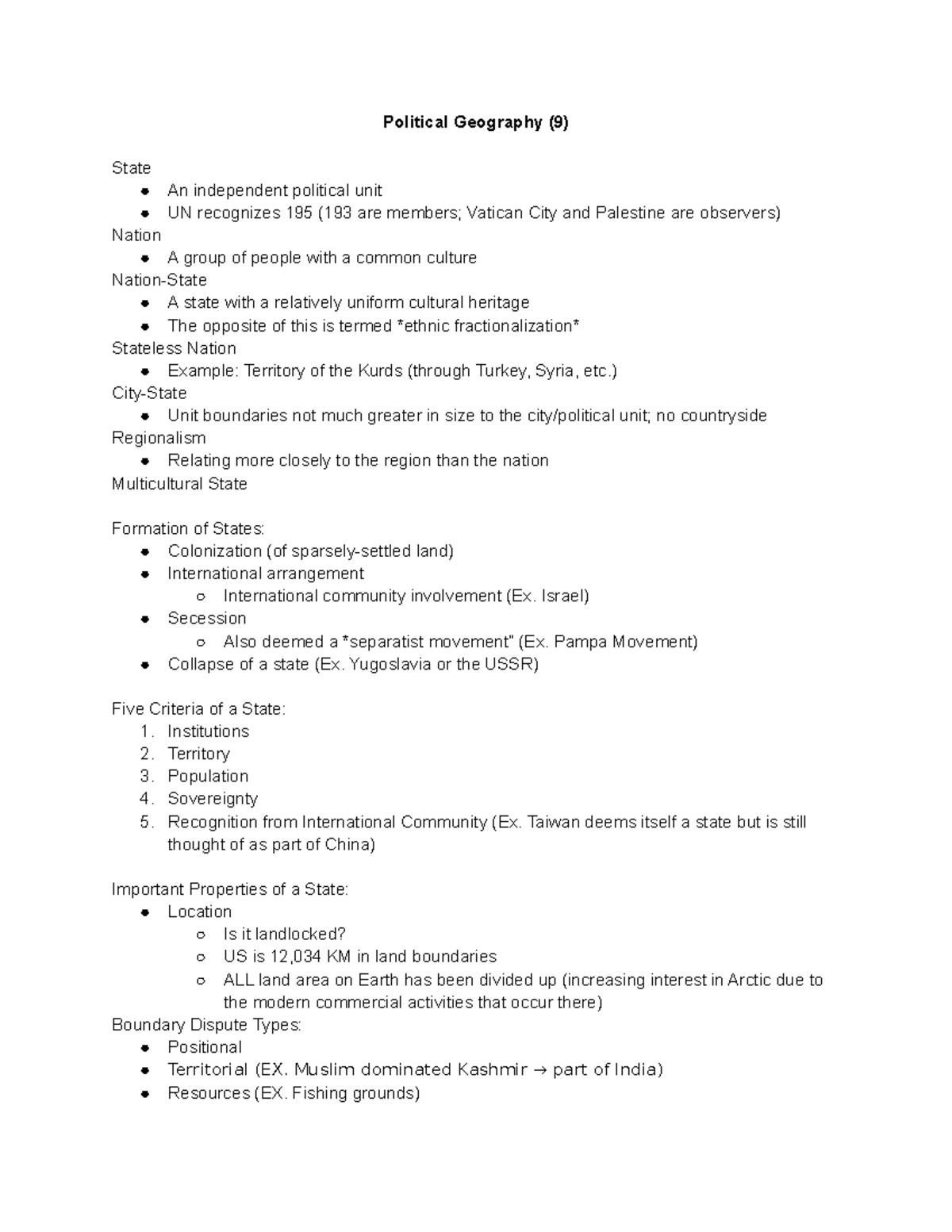 Geog 280 Final Exam Study Guide: Political Geography Insights - Studocu